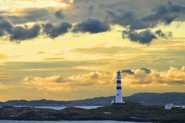View of the lighthouse Oksøy Fyr near Kristiansand in Norway. - obrazy, fototapety, plakaty