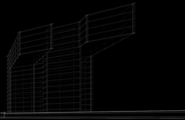 Modern building architectural drawing 3d illustration