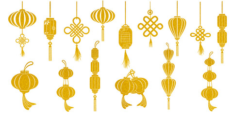 set of golden lantern - obrazy, fototapety, plakaty
