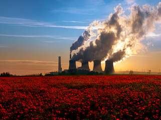 Cooling towers of a coal-fired power plant in Lincolnshire in the United Kingdom.