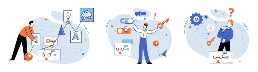 Logical thinking. Vector illustration. It involves being mindful our thoughts, assumptions, and biases By cultivating self-awareness, we capproach logical thinking with humility and open-mindedness