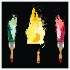 Paint brush and paint roller and paint banners. vector illustration