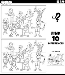 differences activity with pupils children characters coloring page