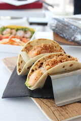 summer onion shrimp tacos