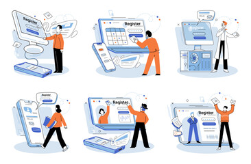 Registration online. Vector illustration. Internet safety measures safeguard personal information during registration Authorization may be required for accessing specific features after registration