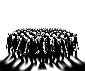 a zombie-horde in stencil-art style,black and white, generative ai