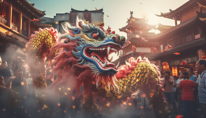Colorful Asian Dragon, Chinese New Year Concept - obrazy, fototapety, plakaty