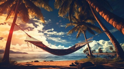 hammock on a quiet beach in the middle of a sunny day generative ai