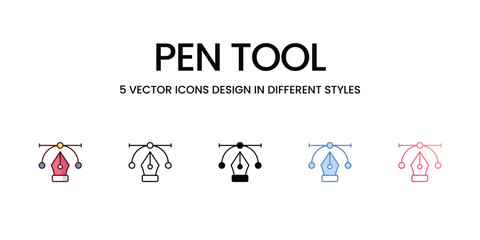 Pen tool icons set, colorline, glyph, outline, gradinet line, icon vector stock illustration isolate white background.