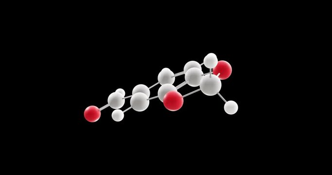 Piperonal molecule, rotating 3D model of aromatic aldehydes, looped video with alpha channel