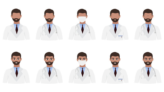 Dark skin male doctor with beard avatar  collection