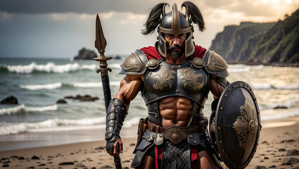 Ares the Greek god of terrible war, bloodbath and massacre - obrazy, fototapety, plakaty