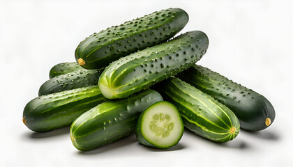 Pile of cucumbers on white background | Ai generated	