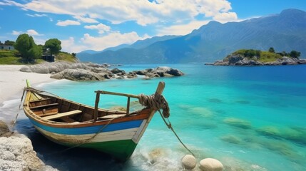 Obraz premium beautiful beach view with blue sky and crystal clear water generative ai