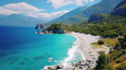 Fototapeta na wymiar beautiful beach view with blue sky and crystal clear water generative ai