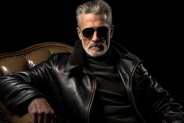 Obraz premium Man in Leather Jacket Sitting on Chair