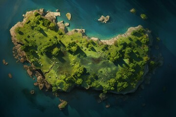 top-view depiction of an island. Generative AI