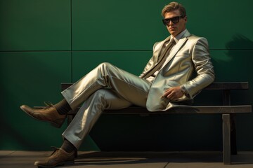 Fototapeta premium A Distinguished Gentleman Relaxing on a Park Bench