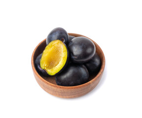 Plum Isolated, Whole Blue Prune, Ripe Fresh Plums, Dark Blue Healthy Fruits