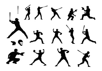 Fototapeta na wymiar Baseball player, baseball player batter hits the ball, vector silhouette of a baseball player