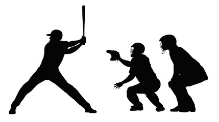 Baseball player, baseball player batter hits the ball, vector silhouette of a baseball player in the match