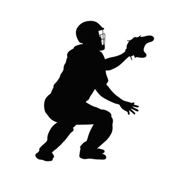 Baseball catcher silhouette, vector silhouette of a baseball player