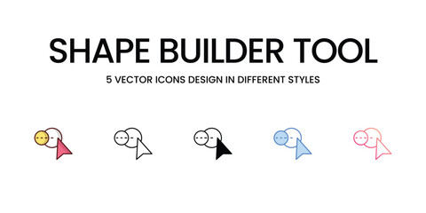 Shape builder tool icons set, colorline, glyph, outline, gradinet line, icon vector stock illustration isolate white background.