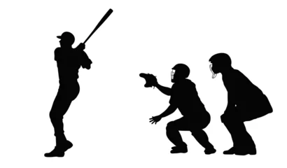 Fotobehang Baseball player, baseball player batter hits the ball, vector silhouette of a baseball player in the match © Haruki Yui
