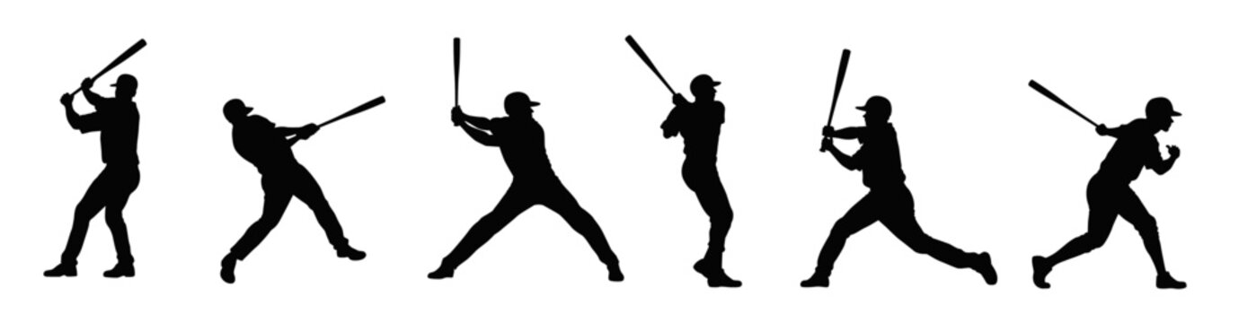 Baseball player, baseball player batter hits the ball, vector silhouette of a baseball player