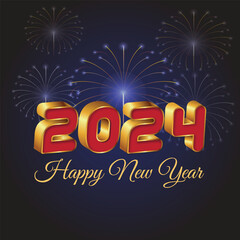 Happy New Year 2024 3D Vector Design Golden Color