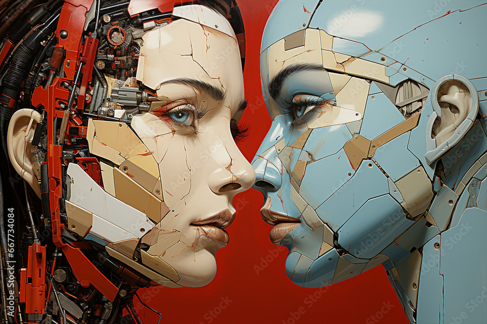 Poster generative ai picture of beautiful robotic human android future 3d robot invention