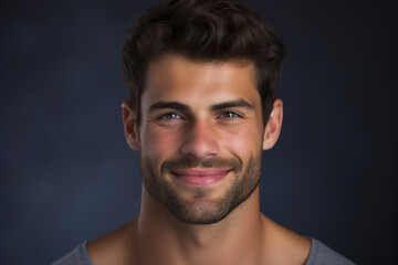 Generative ai modern technology portrait of attractive virile man after salon haircut barbershop stylist