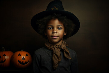 Fototapeta premium Generative AI picture of funny person in fantasy costume celebrate halloween night isolated on dark background