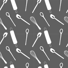 Hand drawn of kitchen equipment. Seamless pattern illustration.