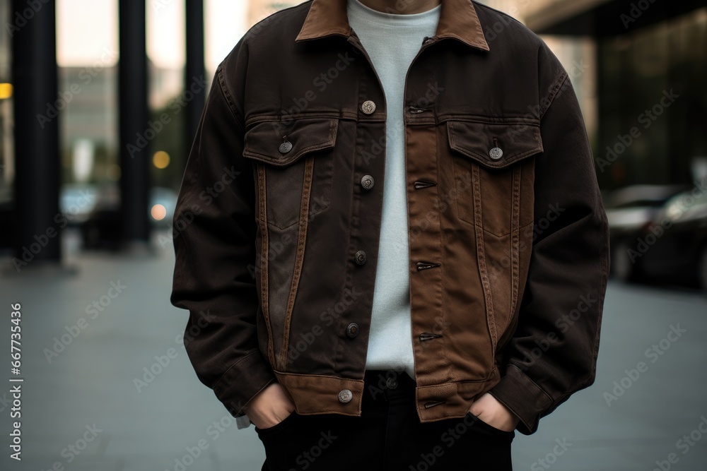 Wall mural Man Standing on Street Wearing Brown Jacket