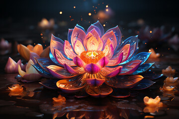 Naklejka na ściany i meble Generative ai picture pf colorful beautiful lotus water lily flower on pond yoga peace calm inspiration