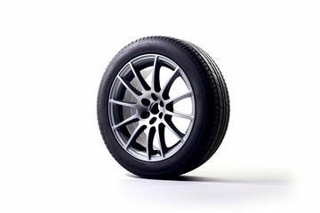 A tire and wheel viewed from the side on a white background. Generative AI