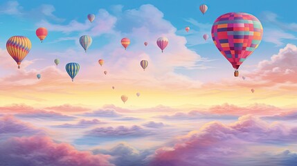 Fototapeta premium Hot air balloons floating above candy clouds