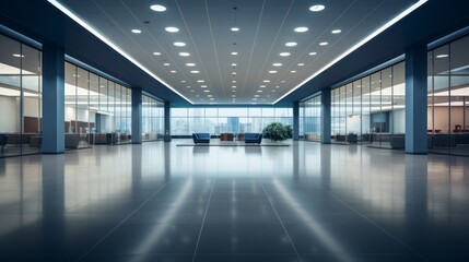 Obraz premium An empty office with an open-space interior. Business conference company background