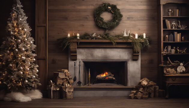 Warm and cozy fireplace in the New Year or Christmas