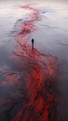 Man in a blood red glacier