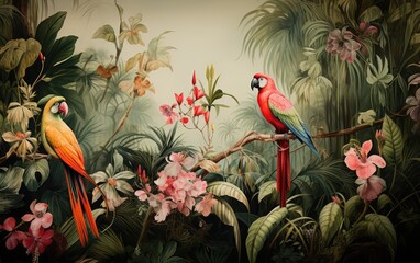 Exceptionally beautiful wall-hanging paintings, featuring a combination of animals, plants, flowers, and abstract elements. Created by AI