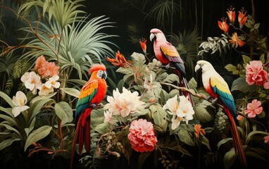 Exceptionally beautiful wall-hanging paintings, featuring a combination of animals, plants, flowers, and abstract elements. Created by AI