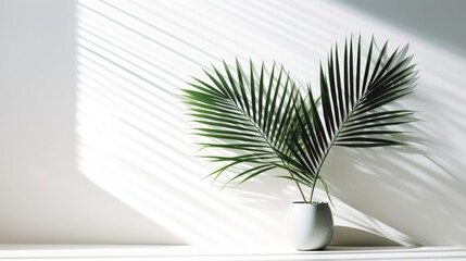 Palm Leaves Shadow on Light Background Evoking a Sense of Serenity. AI generated