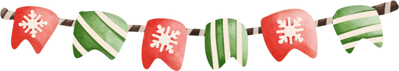 Watercolor Circus Flag Clipart for Festive Christmas Carnival Decor