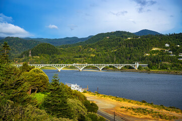 Fototapeta na wymiar Isaac Lee Patterson Bridge, also known as the Rogue River Bridge located in Gold Beach, Oregon, USA