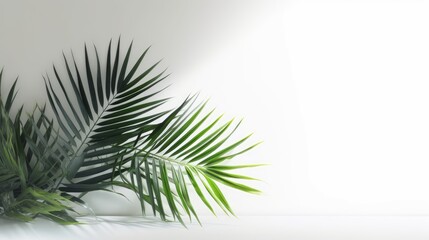 Palm Leaf Essence: Light Background with Palm Leaf Silhouettes. AI generated