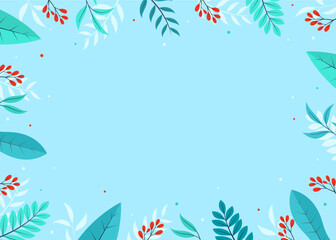 Fototapeta na wymiar blue color background with illustration of winter plants. winter background design