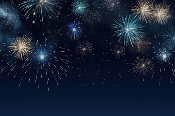 Multicolored festival celebration fireworks background at night time