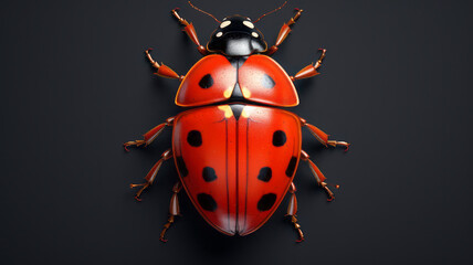 Isolated ladybug on black background - obrazy, fototapety, plakaty